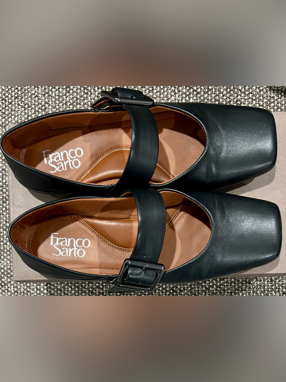 Franco Sarto Black Leather Mary Jane Flats with Buckle - Picture 2 of 4